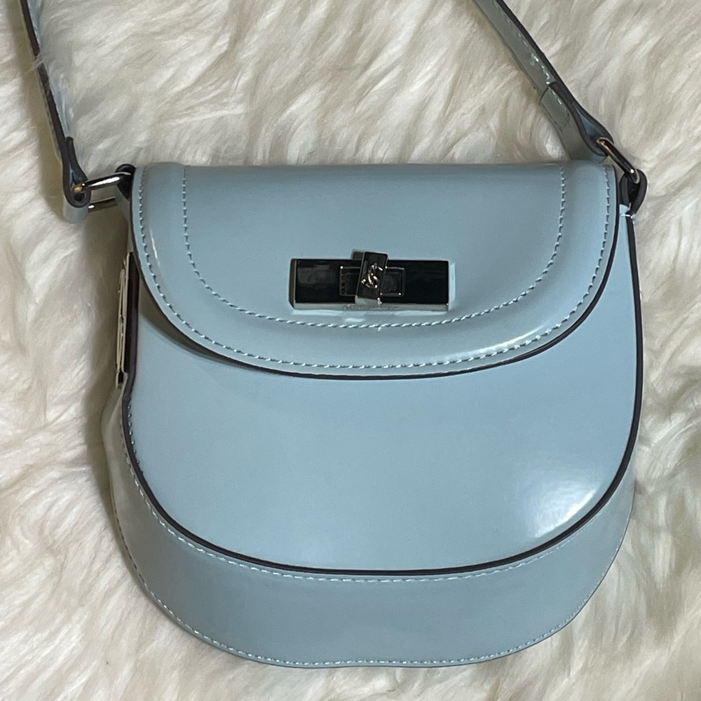 Steve Madden Small Saddle Bag Shaped Aqua Patent Leather Mini Shoulder Bag #H-28 - Picture 2 of 6